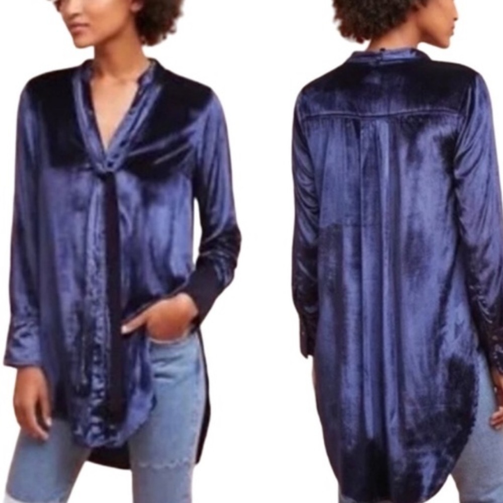 NWT Maeve Deep Blue Velvet Blouse Medium